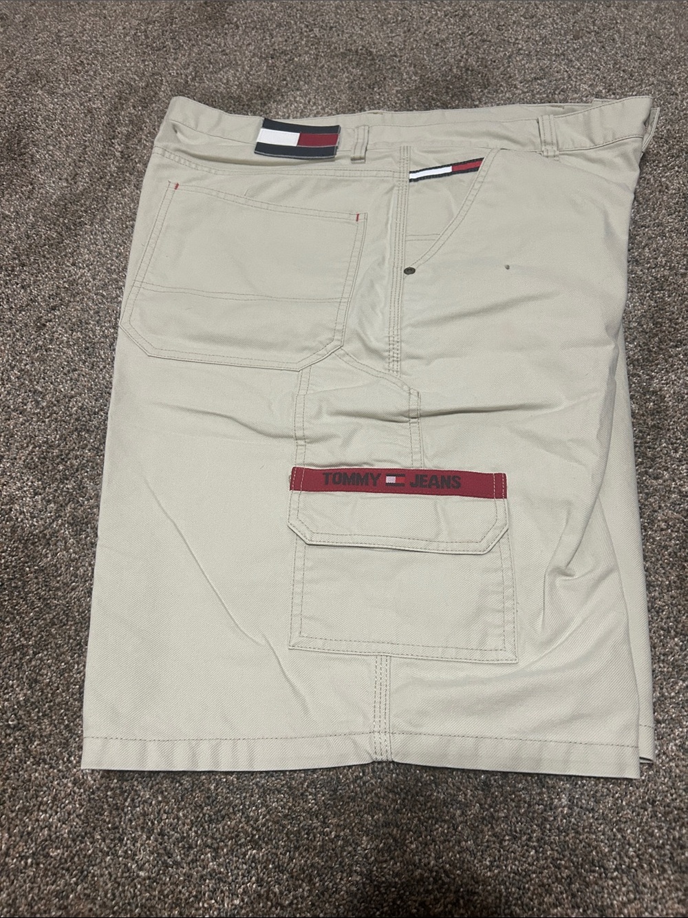 Vintage Tommy Jeans Cargo Shorts Tommy Hilfiger Beige Flag Logo Y2K